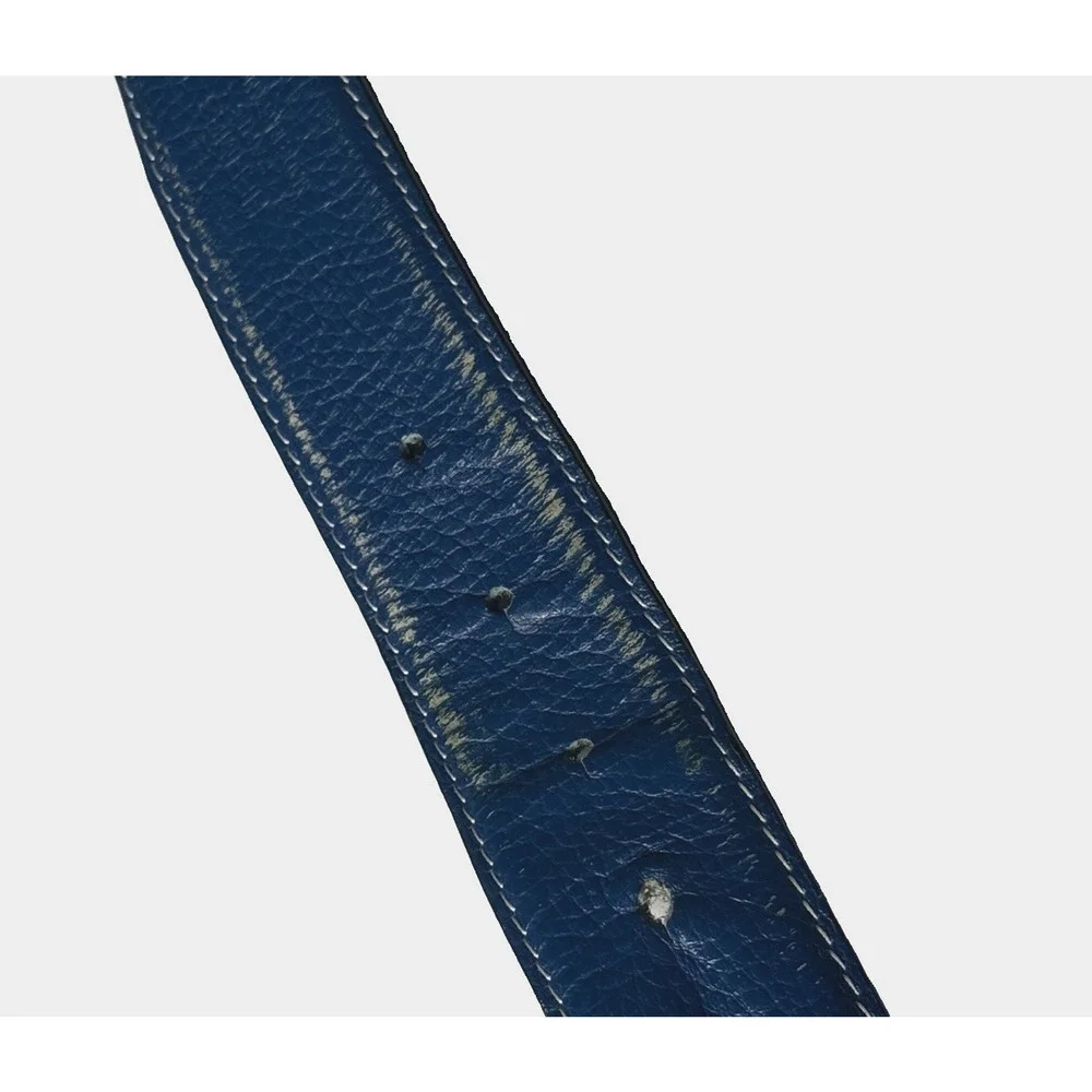 Hermes Blue / Black Reversible Belt with Silver H Buckle Sz 40 Leather Damaged